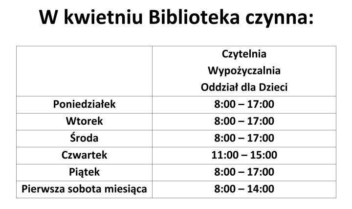Zmiana godzin pracy Biblioteki w Staszowie! (kwiecień 2023)