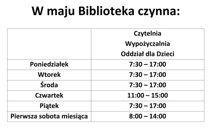 Zmiana godzin pracy Biblioteki w Staszowie! (maj 2023)