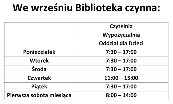 Zmiana godzin pracy Biblioteki w Staszowie! (wrzesień 2023)