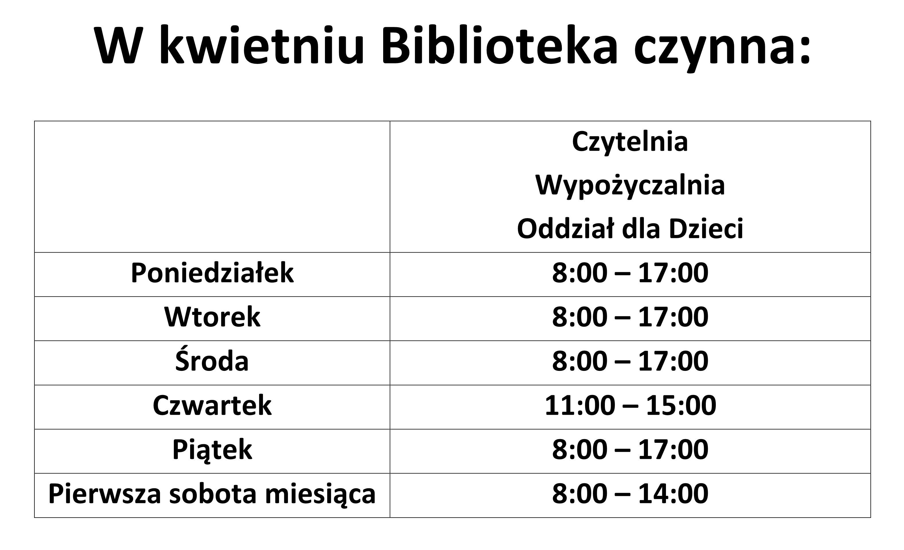 Zmiana godzin pracy Biblioteki w Staszowie! (kwiecień 2024)